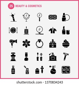 Beauty And Cosmetics Solid Glyph Icons Set For Infographics, Mobile UX/UI Kit And Print Design. Include: Face, Foundation, Liquid, Makeup, Beauty, Brush, Makeup, Beauty, Icon Set - Vector
