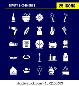 Beauty And Cosmetics Solid Glyph Icons Set For Infographics, Mobile UX/UI Kit And Print Design. Include: Beauty, Cosmetic, Lipstick, Cosmetic, Mortar, Natural, Vessel, Flower, Icon Set - Vector