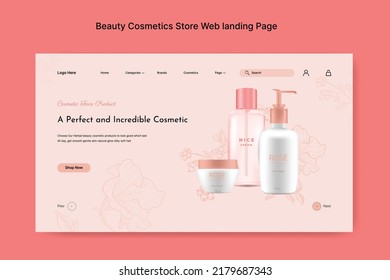 Cosméticos de belleza Tienda Web Landing Page Design, estudio de maquillaje, curso, productos naturales, cosméticos, cuidado corporal. Concepto moderno de ilustración vectorial de diseño para el desarrollo de sitios web y sitios web móviles.