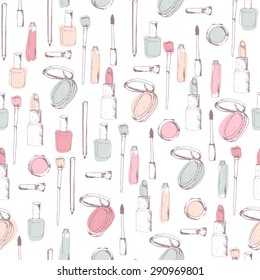 Beauty & cosmetics vector doodles.