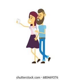 beauty couple with hairstyle and smartphone in the hand
