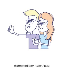 beauty couple with hairstyle and smartphone in the hand