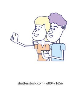 beauty couple with hairstyle and smartphone in the hand