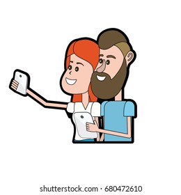 beauty couple with hairstyle and smartphone in the hand