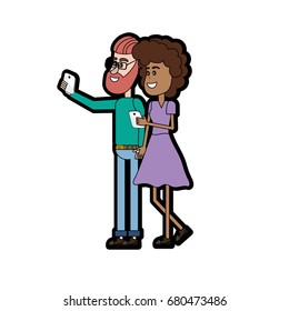beauty couple with hairstyle and smartphone in the hand