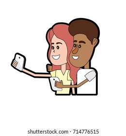 beauty couple with hairstyle and smartphone in the hand