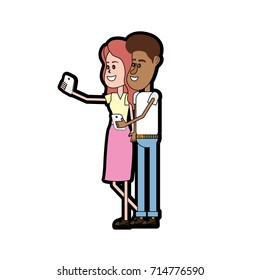 beauty couple with hairstyle and smartphone in the hand