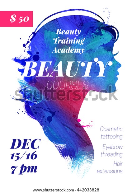 美容コースと研修ポスター 水彩美しいアクリル少女のシルエット 女性美容院デザインのベクターイラスト のベクター画像素材 ロイヤリティフリー