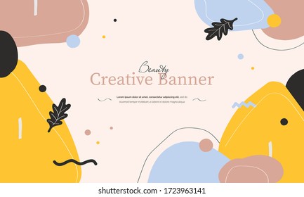 Beauty creative abstract yellow banner with place for text. Hand made doodle colorful geometric vector backgrounds perfect for web and application design, banners, posters, advertising and more