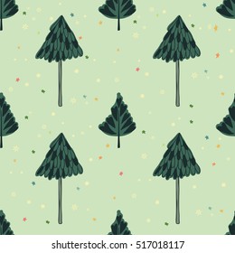 Beauty and cute christmas seamless pattern of fir-tree for textile, paper, wrap, scrapbook, background Vector illustration