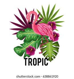 beauty and cute flowers plants with flamingo background