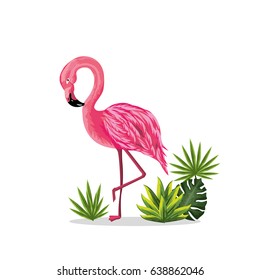 beauty and cute flowers plants with flamingo background