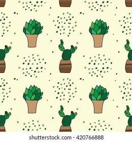 Beauty and cute seamless pattern of cacti