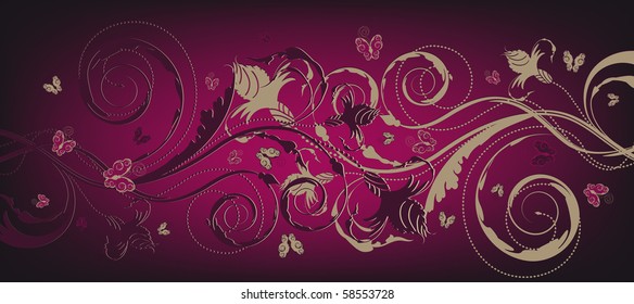 Beauty decorative background with floral design and butterfly