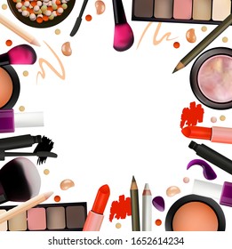 Beauty Design for Salon, Courses, MakeUp Artists. Cosmetic Products, Professional Make Up, Care. Printable Template for Business Banner, Poster, Voucher, Booklet. Vector Illustration