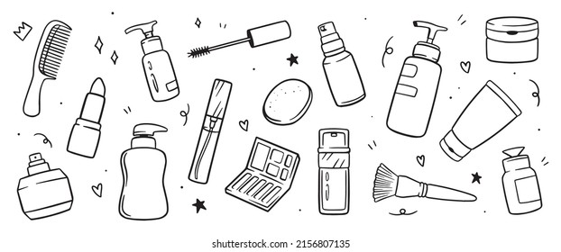 Beauty doodle background. Vector illustration. Makeup draw hand concept