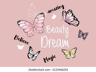 beauty dream butterflies drawing vector art