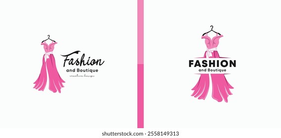 Beauty dress fashion logo design template with beautiful fabric sashes belt