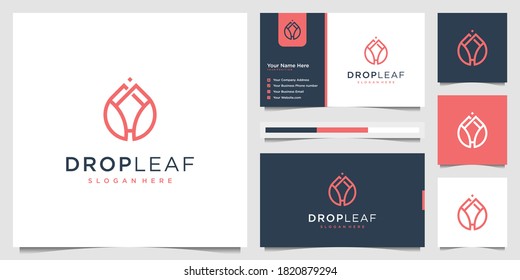 Schönheit Tropfen Luxus-Logo Öl mit Blatt Liner Konzept. Logo-Design und Visitenkarte.