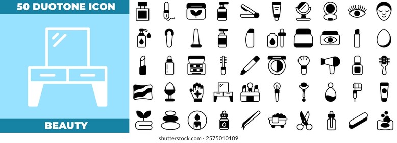 Beauty Duotone Editable Icons set. Vector illustration in modern thin duotone style of beauty icons: Moisture cream, acid, anti wrinkle serum, etc