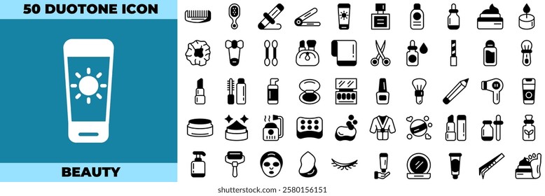 Beauty Duotone Editable Icons set. Vector illustration in modern thin duotone style of beauty icons: Moisture cream, acid, anti wrinkle serum, etc