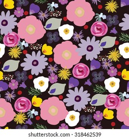 Beauty and elegance seamless pattern of modern design bright flowers for textile, paper, wrap, scrapbook, background, invitation, wedding or greeting cards Vector illustration 
