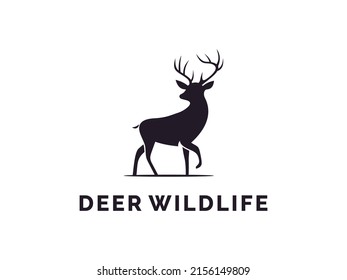 Beauty elegant deer buck stag silhouette logo design. Usable for Business and Branding Logos. Flat Vector Logo Design Template.