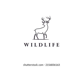 Beauty Elegant Deer Stag Buck Reindeer Elk logo design inspiration. Usable for Business and Branding Logos. Flat Vector Logo Design Template.