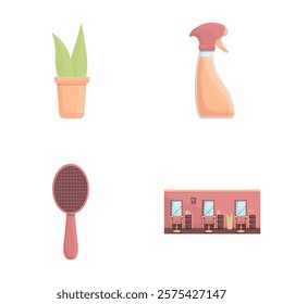 Beauty equipment icons set cartoon vector. Various beauty product and equipment. Personal care