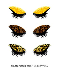 Beauty eye look isolated vector sketch, animal print icon outline drawing. Makeup logo design element concept. Black leopard eyelashes female cosmetic fashion glamour girl.