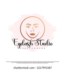 Beauty eyelash extension logo design with creative element Premium Vector