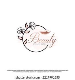 Beauty eyelash extension logo design with creative element Premium Vector