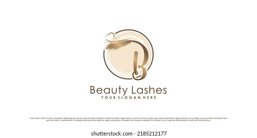 Beauty eyelash icon logo design with initial letter b and creative element Premium Vector