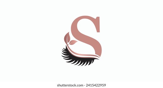 Schönheitseyelash Logo Design mit Buchstaben s Konzept Premium Vektor