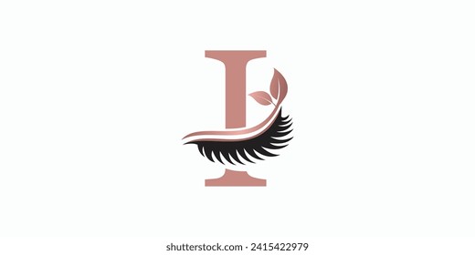 beauty eyelash logo desgin with letter i consept premium vektor