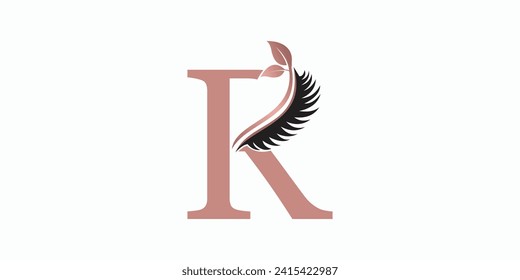 Schönheitseyelash Logo-Design mit Buchstabe r Konzept Premium Vektor