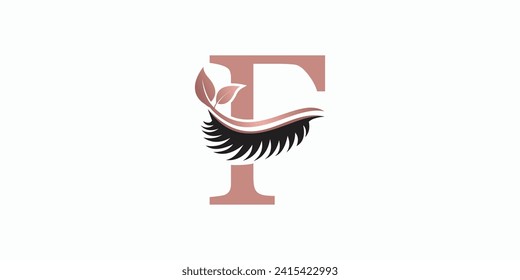 beauty eyelash logo desgin with letter f consept premium vektor