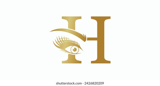 beauty eyelash logo design with letter h consept premium vektor