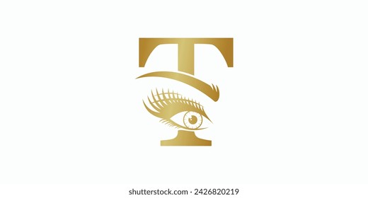 beauty eyelash logo design with letter t consept premium vektor