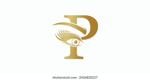beauty eyelash logo design with letter p consept premium vektor