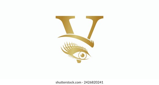 beauty eyelash logo design with letter v consept premium vektor