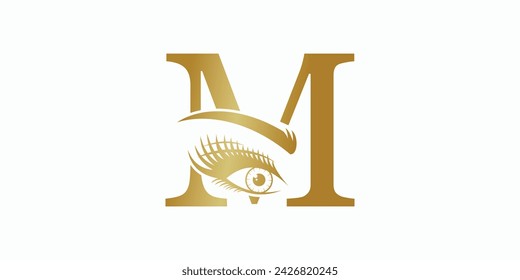 beauty eyelash logo design with letter m consept premium vektor