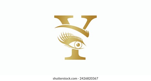 beauty eyelash logo design with letter y consept premium vektor