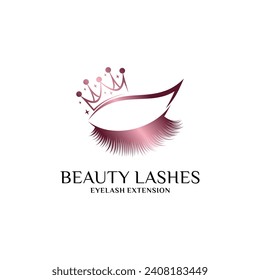 Beauty eyelash logo design for women fashion with creative crown concept