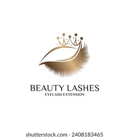 Beauty eyelash logo design for women fashion with creative crown concept