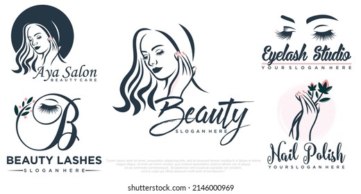 beauty eyelashes extension ,beauty women and nail icon set logo design