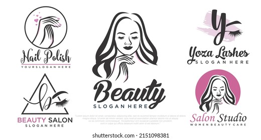 beauty eyelashes extension ,beauty women and nail icon set logo design