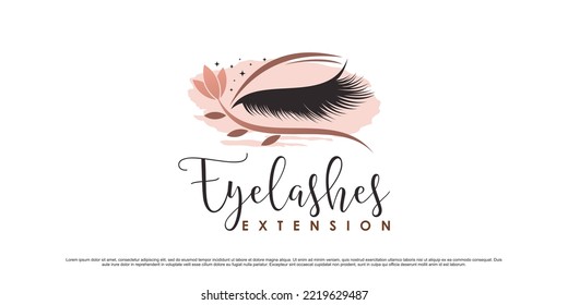 Beauty eyelashes logo design template with leaf element and creative modern concept