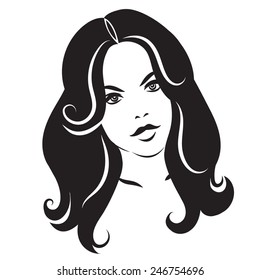 Beauty face 3. Girl with long hair. Vector illustration