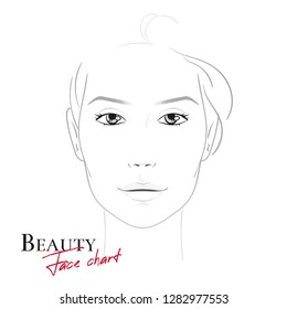 Beauty face chart. Beautiful woman.  Face chart Make-up Artist Blank Template. Vector illustration.